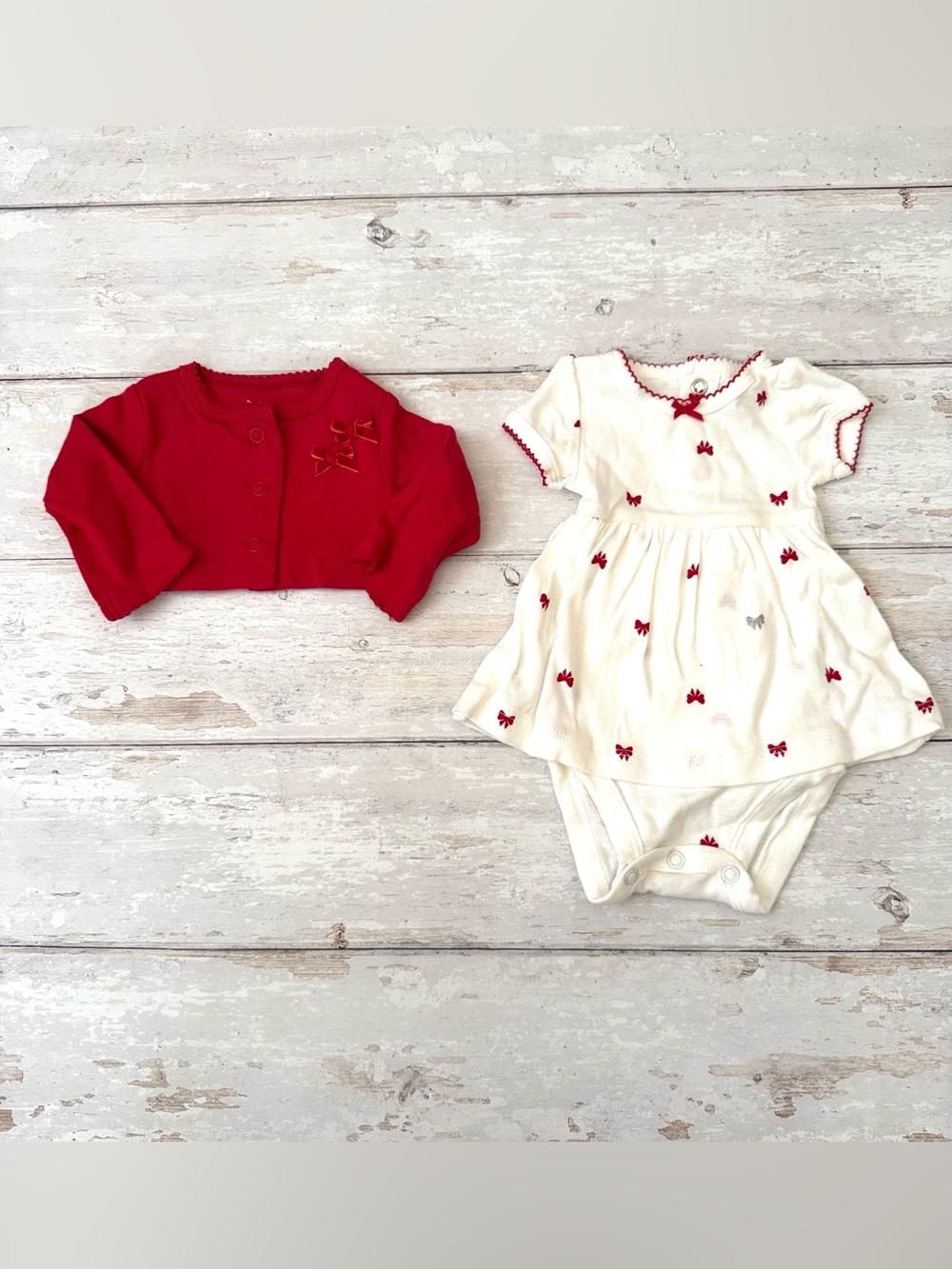 Carters NB Baby Girl Winter Christmas Holiday Dress & Cardigan Outfit Red White